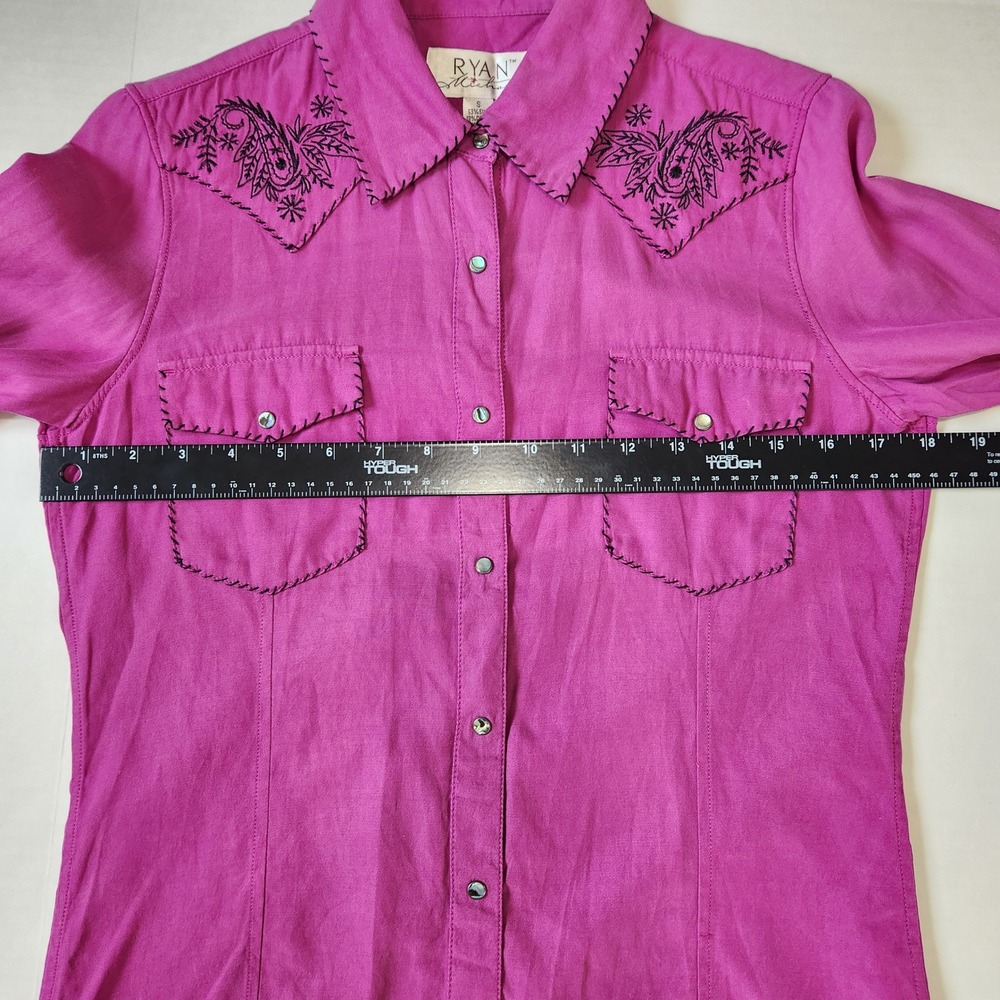 Ryan Michael Womens Silk Cotton Western Snap Shirt S Deep Pink Embroidered - Picture 6 of 11